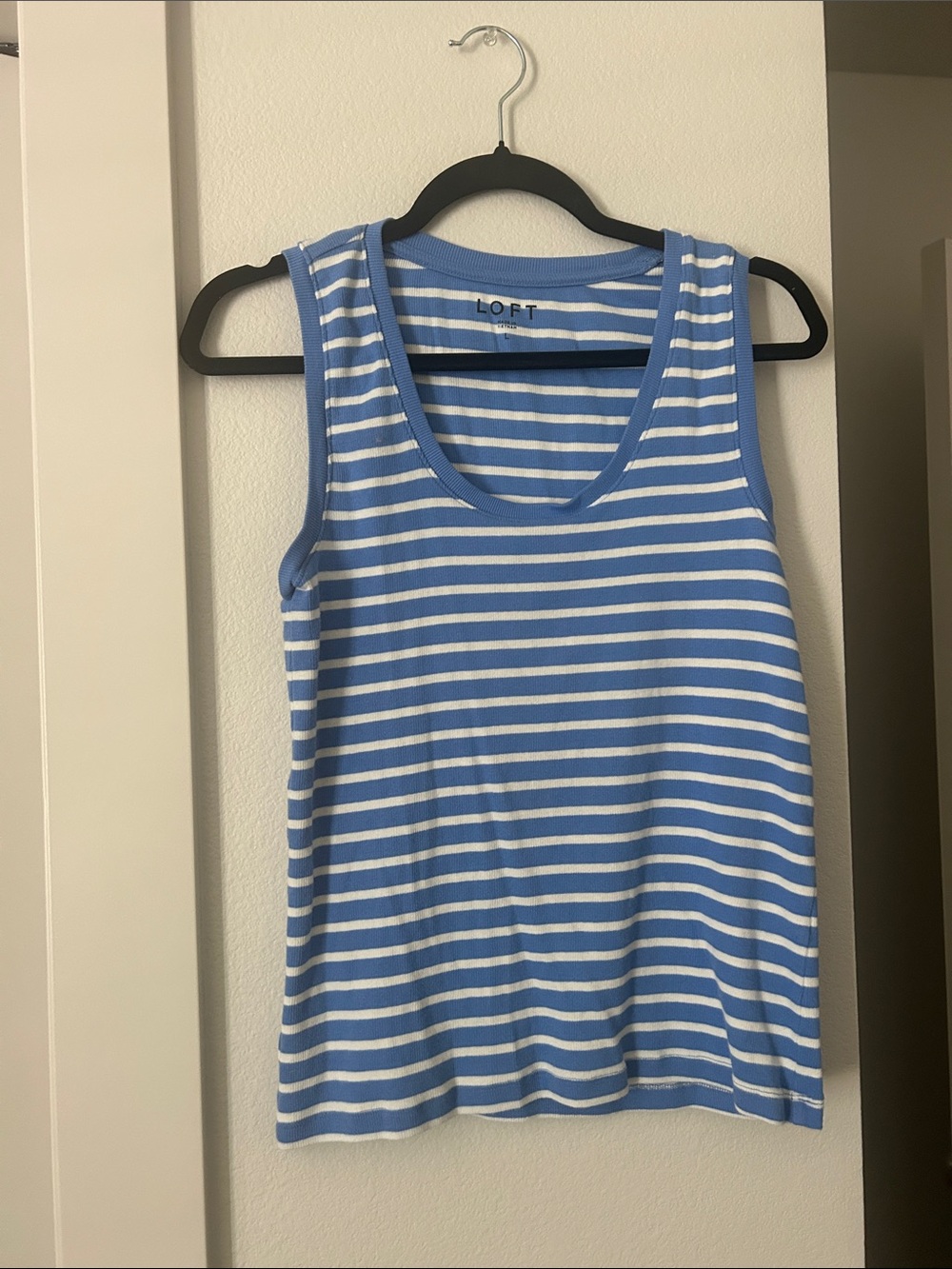 LOFT Blue and White Striped Scoop Neck Tank